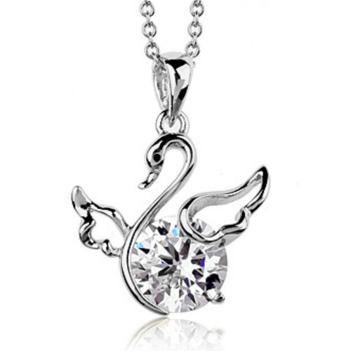 White gold finish swan pendant necklace