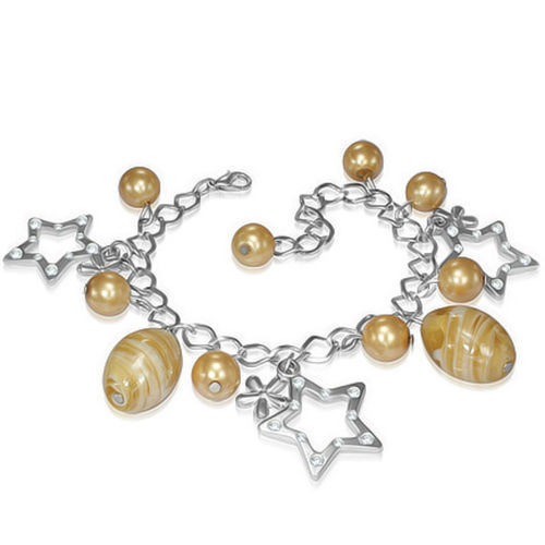 Golden Bead Flower Star Charm Bracelet