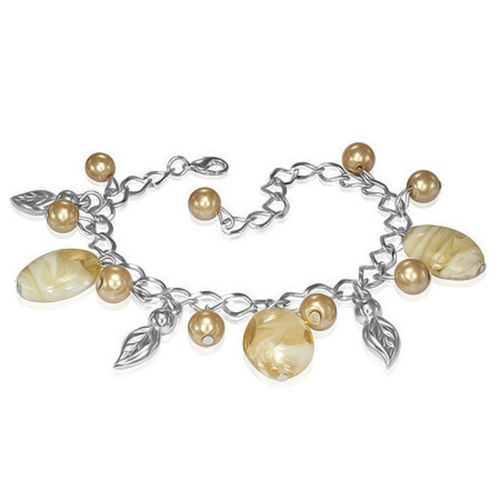 Golden Bead Leaf Charm Bracelet