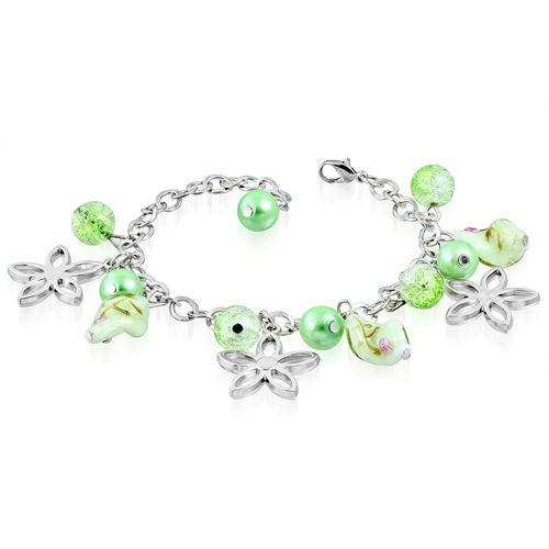 Light Green Bead Flower Star Charm Bracelet