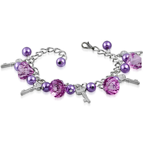 Purple Bead and Key Charm Bracelet