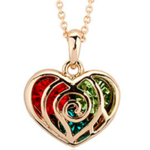 Rose Gold Finish Multi-Colour Heart Pendant Necklace