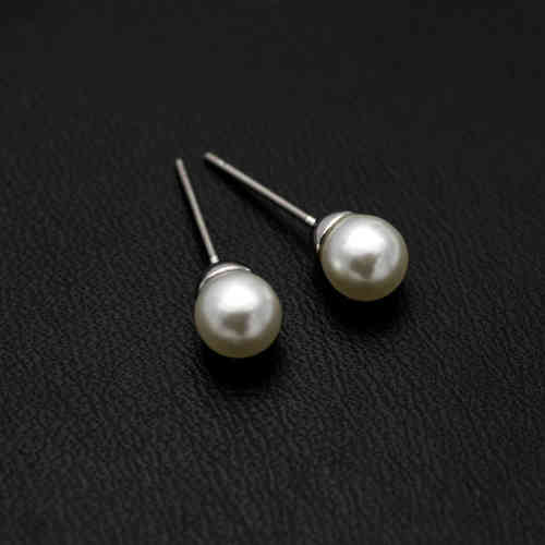 18ct white gold plated white pearl stud earrings ESWGP005WHCP