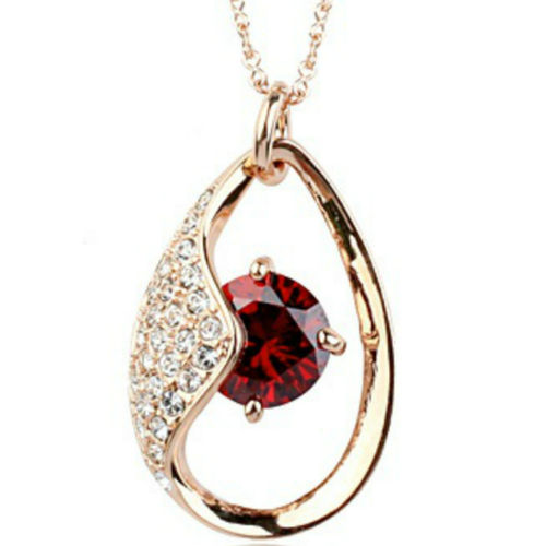 Rose gold finish red sparkly pendant necklace