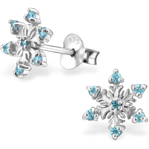 925 Sterling Silver blue CZ Snowflake Stud Earrings