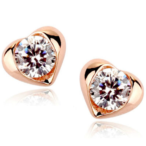 Rose gold finish heart shaped stud earrings