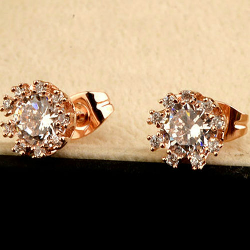Rose gold finish round shaped stud earrings