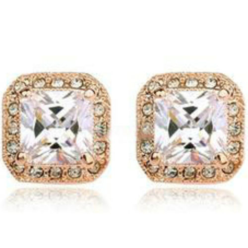 Rose gold square clear colour stud earrings