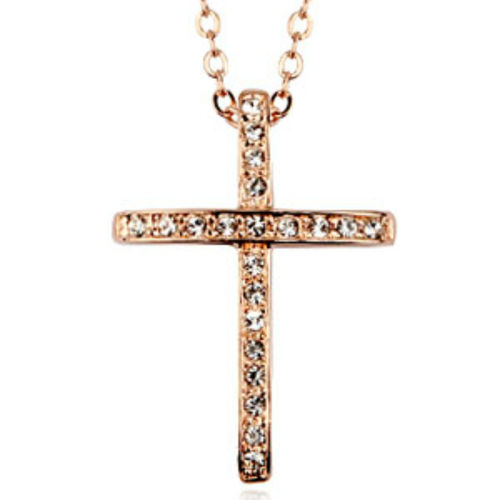 Rose gold finish clear cross pendant necklace
