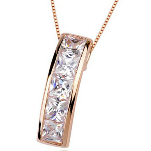 Rose gold finish clear pendant necklace