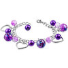 Purple Bead Open Love Heart Charm Bracelet