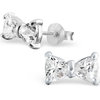 Sterling Silver clear CZ bow tie Studs