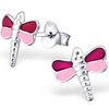 925 Sterling Silver pink kids dragonfly studs
