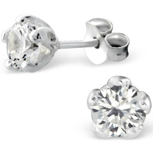 Sterling Silver 5mm round clear CZ Studs