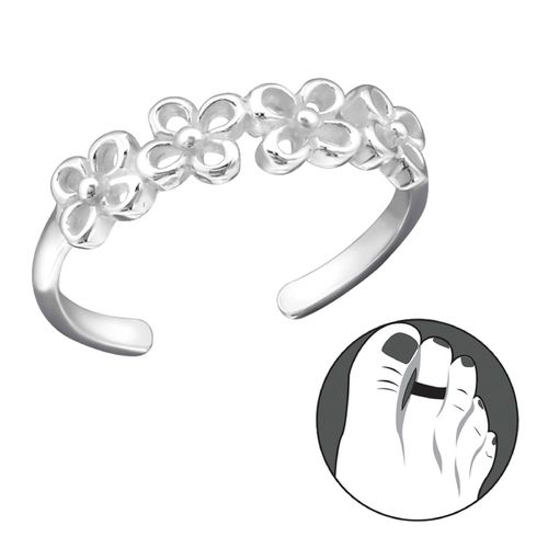 Sterling Silver "Flowers" Design Toe Ring