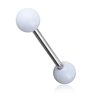 316L Barbell with White UV Reactive Acrylic Balls