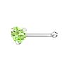 925 S/S Nose Bone with 3mm Light Green CZ Heart