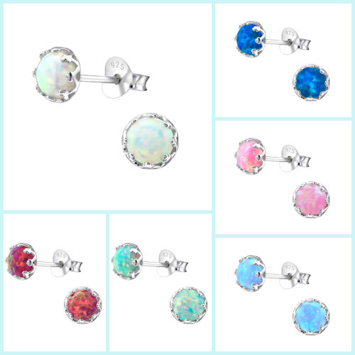 5mm Sterling Silver and Opal Studs