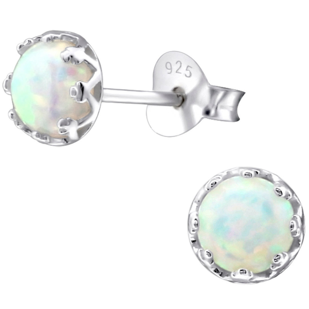 6MM Fire Opal Stud Earring Genuine 925 Sterling Silver Wedding Cocktail Party 