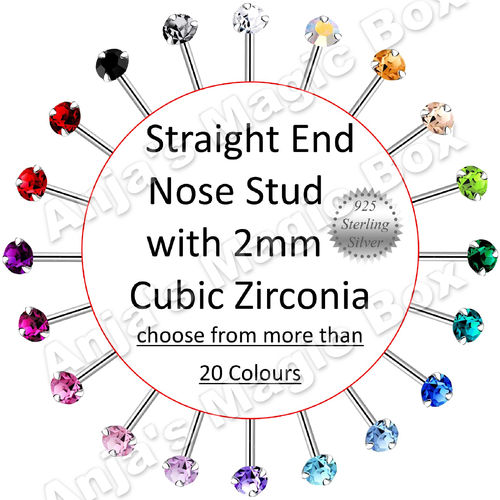 925 S/S Nose Stud with 2mm round Crystal