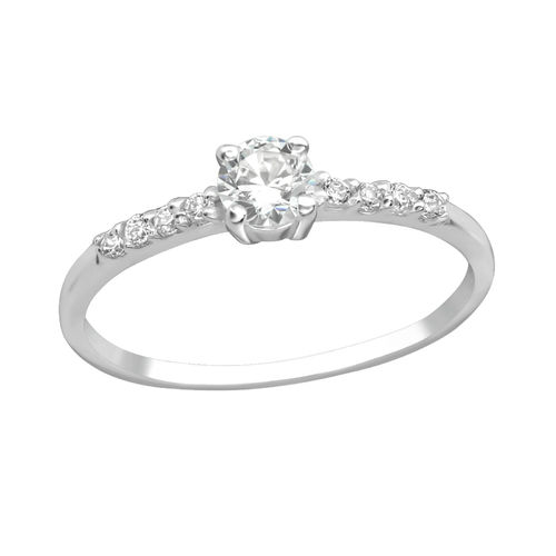 S/S and 4mm Clear Cubic Zirconia Ring