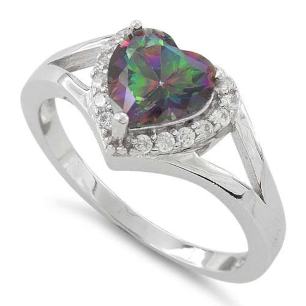 Details about   Sparkly Rainbow Topaz Cubic Zirconia Heart Ring Sterling Silver Halo Dress Clear