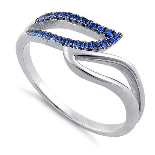 S/S Blue CZ Abstract Leaves Ring
