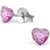 925 Sterling Silver Purple Glitter Heart Studs