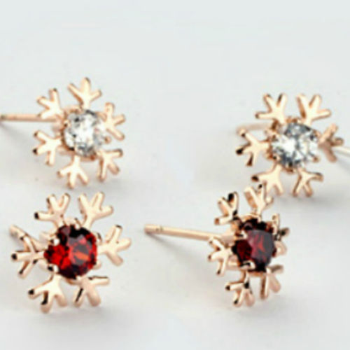 Sparkly Rose Gold Finish Snowflake Studs