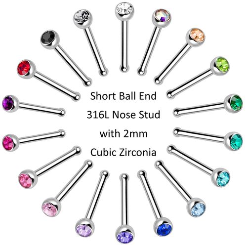 316L Nose Bone with 2mm round Crystal